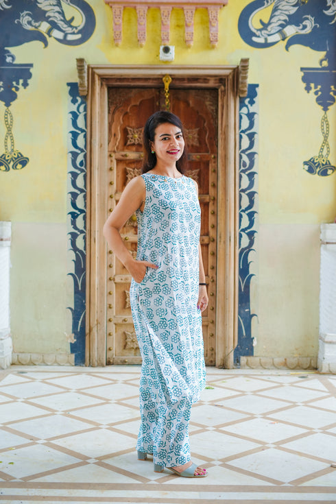 Chic Floral Printed A-Line Kurti with Straight Palazzo Set